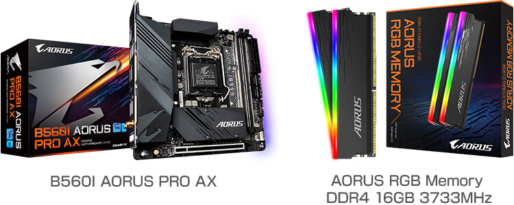 B560I AORUS PRO AX、AORUS RGB Memory DDR4 16GB 3733MHz 製品画像
